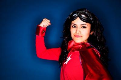 Woman dressed up as a superhero