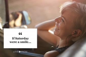 Saturday quote woman riding in car and smiling