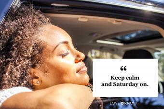 Saturday quote woman in car with sun on face