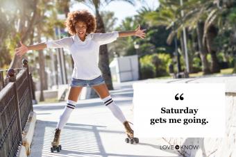 Saturday quote woman rollerblading on sidewalk