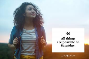 Saturday quote woman hiking at sunrise
