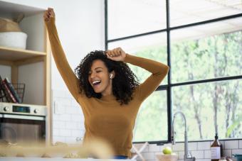 woman dancing in kitchen