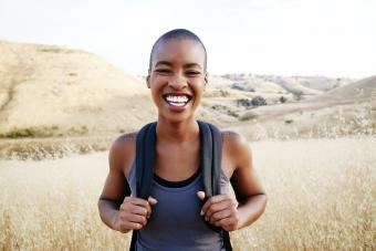 Happy women hiking in park