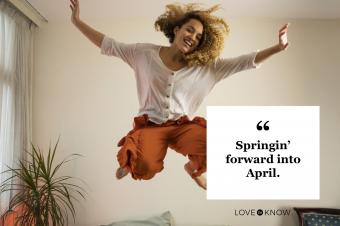 happy woman jumping on bed