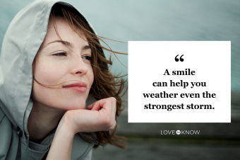Woman smiling in a windy day