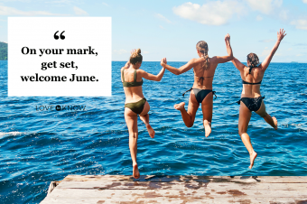 Group of young women jumping off a pier and into the ocean together