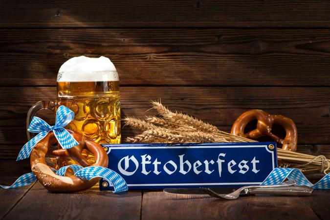 Oktoberfest Bavarian pretzels with beer stein