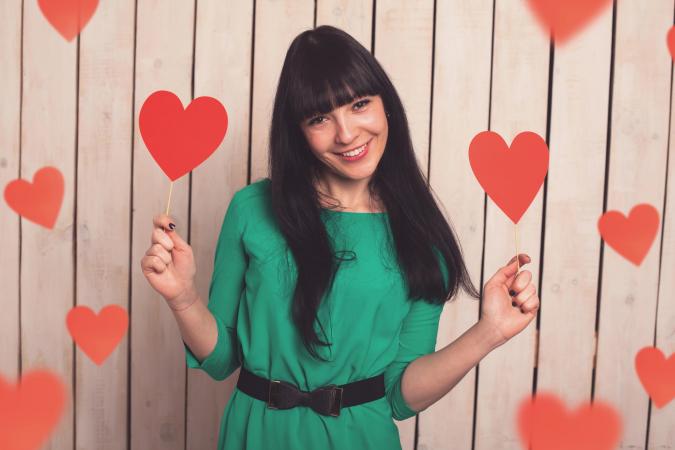 Woman with red hearts