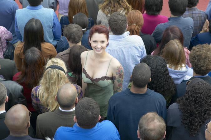 woman in crowd