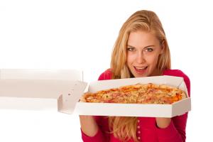 woman with pizza