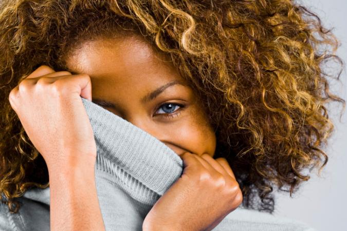 Woman with Turtleneck Over Face