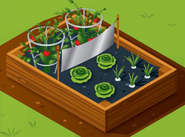 Foil across raised garden bed