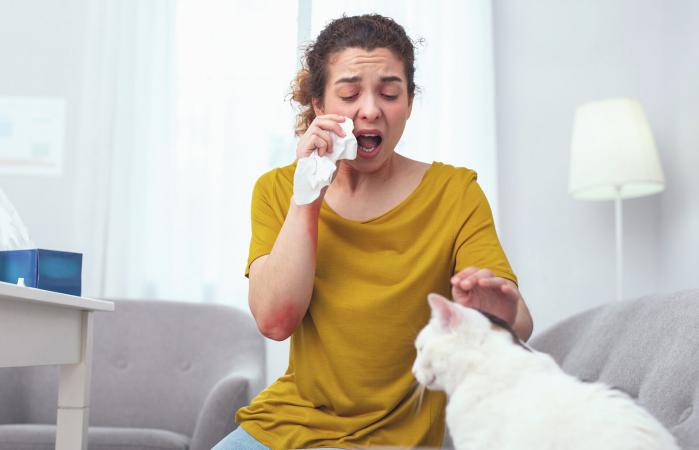 Mujer alérgica a su gato