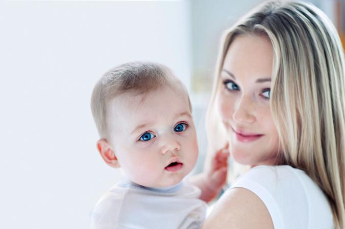 Blue-eyed mom & son
