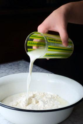 Adding liquid to bread mixture