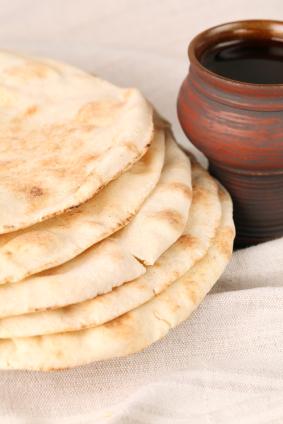Flat communion bread and wine