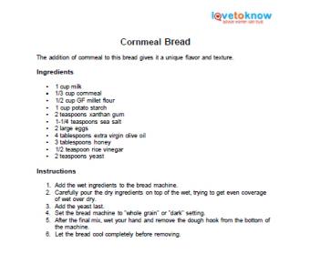 Cornmeal bread recipe