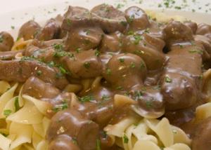 Beef stroganoff is a favorite gourmet food.