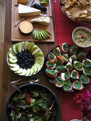 Bleu Cheese, Salad, Fruit, Dip and Canapes