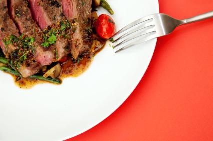 Steak with peppercorns