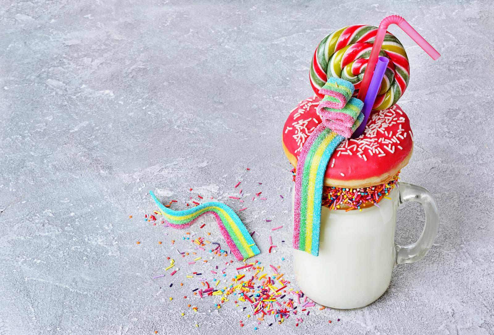Crazy milk shake with pink donut