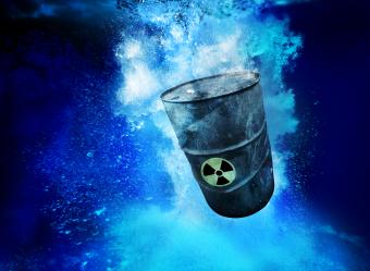 Depiction of radioactive material in a barrel dumped into the oceana