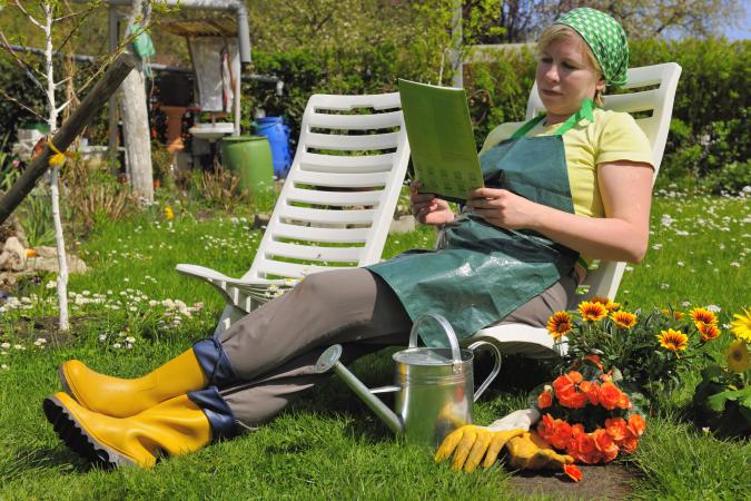gardener reading outdoors