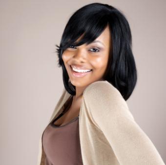 African American woman with side swept bangs