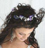 Bride wearing a floral wreath hair piece