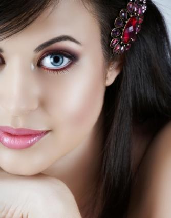 model with jeweled hair clip