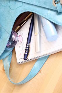 light blue messy purse