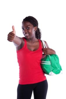 girl with green duffle