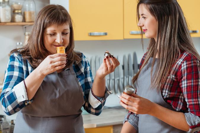 working with herbs in kitchen