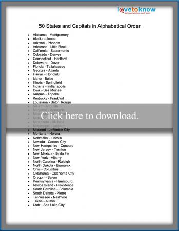 50 States And Capitals Chart