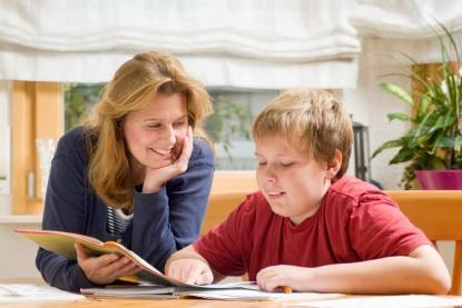 mom and son studying