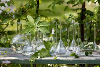 Vases on garden table 