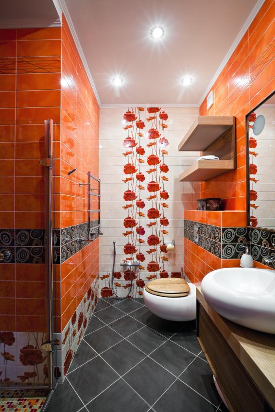 Bathroom Tile Photos Lovetoknow Orange Patterned Bathroom
