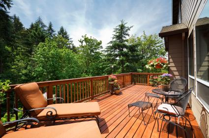 sunny, open outdoor deck