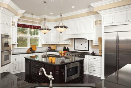 Modern kitchen with black counters