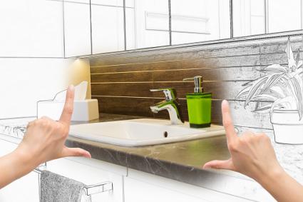 Hands framing custom bathroom design