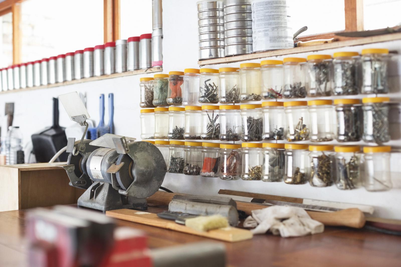 Jars and counter top in workshop