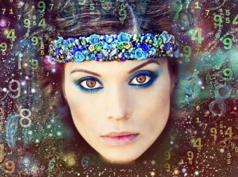 Woman's face, magic of figures, numerology