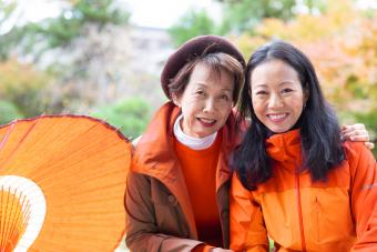 Mother and daughter enjoying autumn