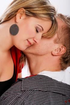 Woman and man embracing