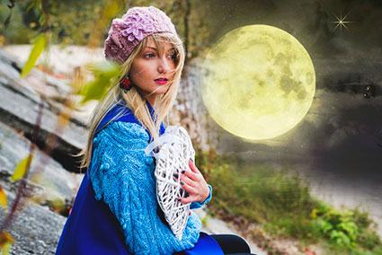 Woman and full mooon
