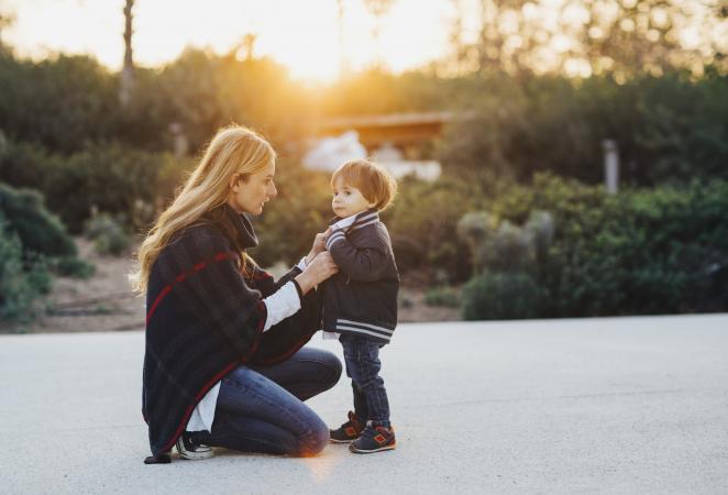 Mother talking to her son