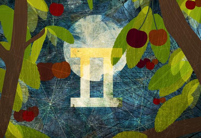 Astrological sign of Gemini with cherry trees and the moon