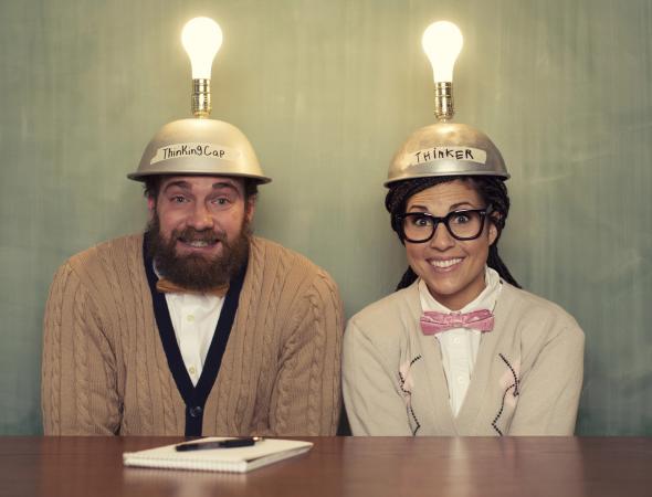 Couple with thinking caps on