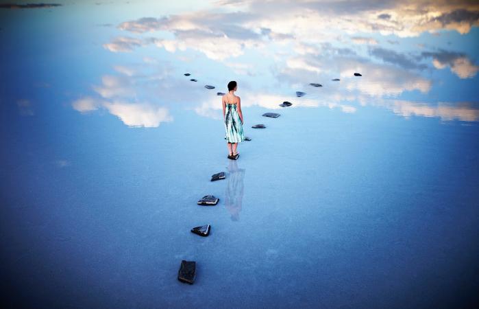 stone pathway in lake