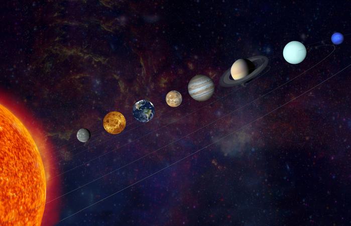 The solar system in a line